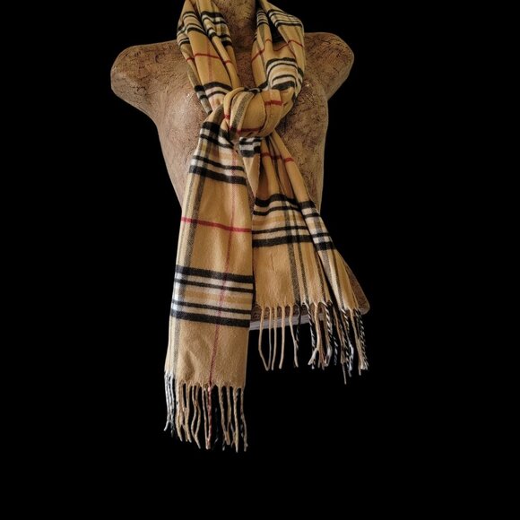 Preston & York Tan Preppy Dark Academia  Plaid Winter Scarf With Fringe - Picture 2 of 8